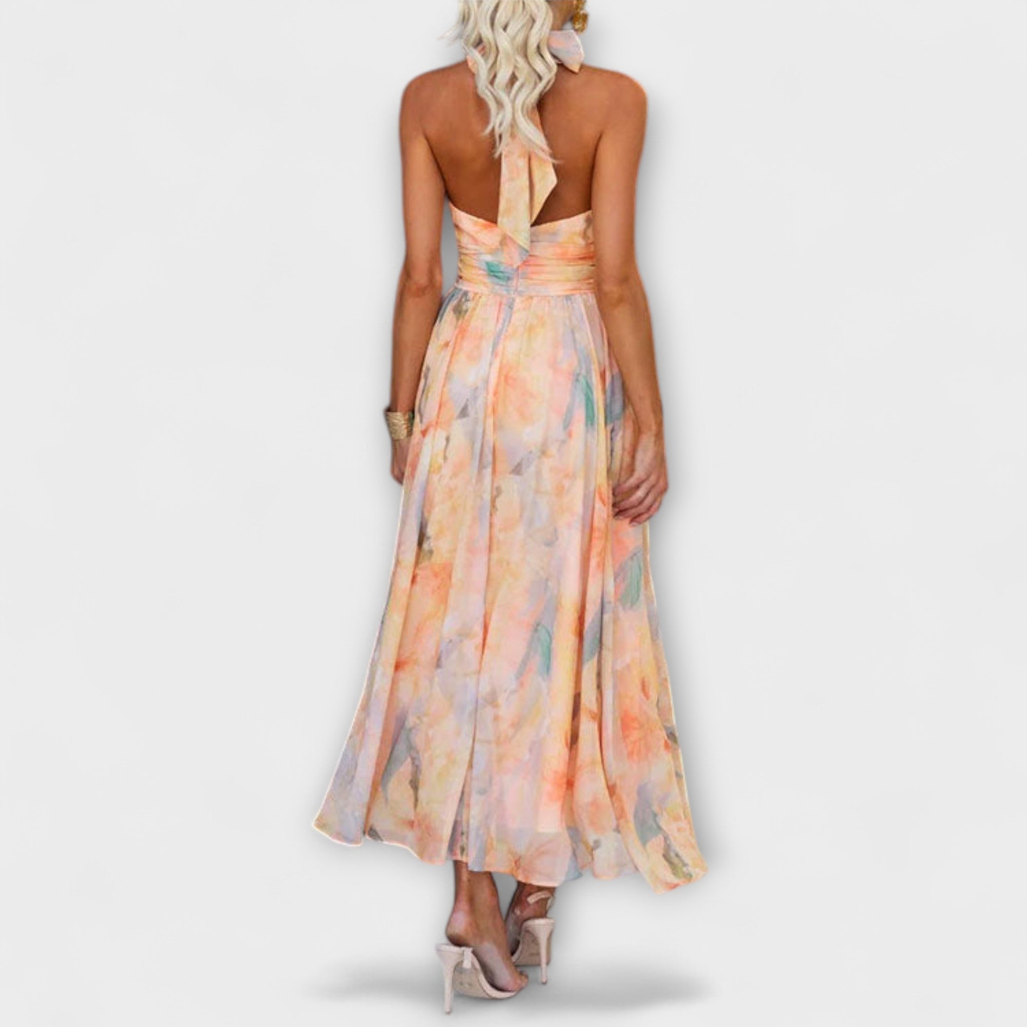 Women's Halter Neck Maxi Dress with Flowing Silhouette and Defined Waist™ – Elegante Raffinesse für besondere Momente