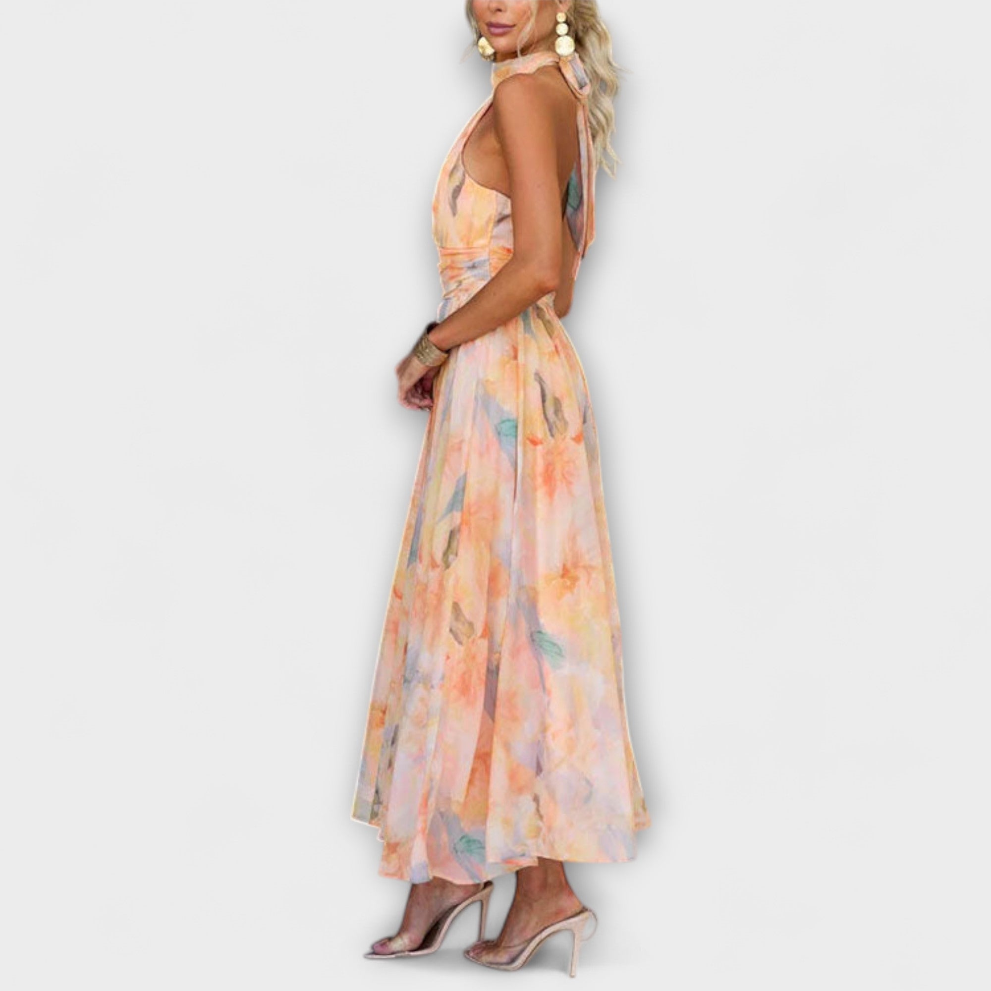 Women's Halter Neck Maxi Dress with Flowing Silhouette and Defined Waist™ – Elegante Raffinesse für besondere Momente