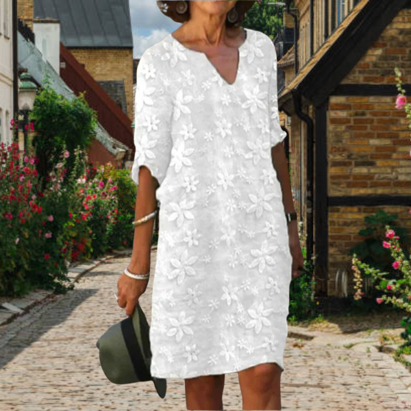 Floral Embroidered Midi Spring Dress™ – Zeitlose Eleganz für jeden Tag