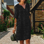 Women's Floral V Neck Relaxed Fit Casual Midi Dress™ – Mühelose Eleganz für jeden Tag