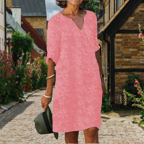 Women's Floral V Neck Relaxed Fit Casual Midi Dress™ – Mühelose Eleganz für jeden Tag