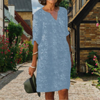 Floral Embroidered Midi Spring Dress™ – Zeitlose Eleganz für jeden Tag