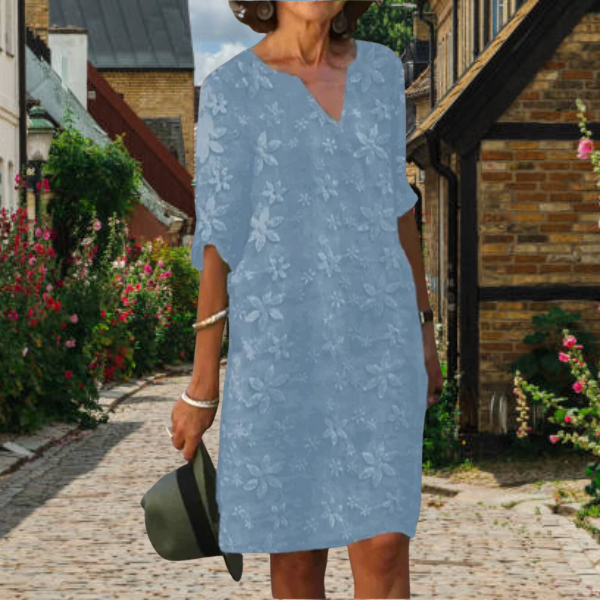 Women's Floral V Neck Relaxed Fit Casual Midi Dress™ – Mühelose Eleganz für jeden Tag