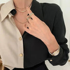 Vintage Two-Tone Long-Sleeve Blouse for Women™ – Zeitlose Eleganz mit Retro-Charme