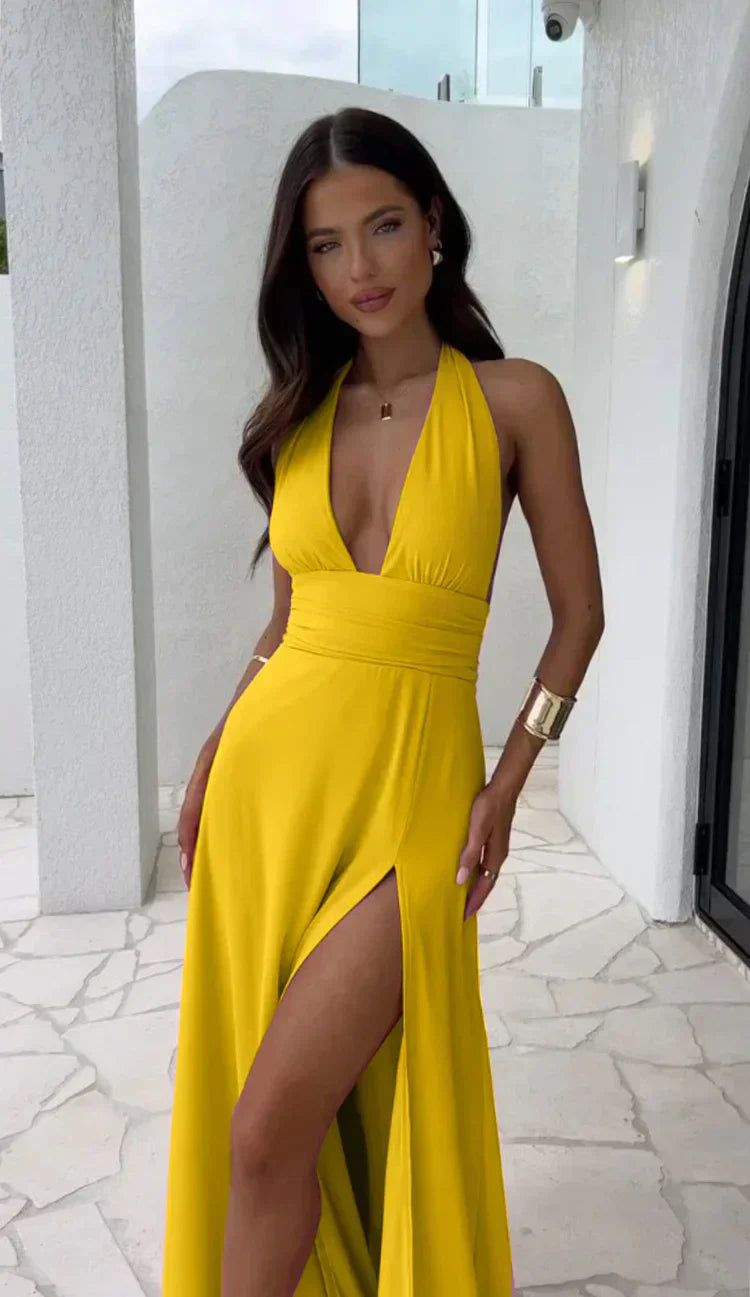 Women's Deep V-Neck Dress with Slit™ – Elegante Verführung mit zeitlosem Charme