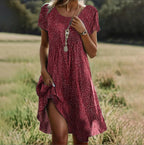 Women's Boho Floral V Neck Flowing Summer Midi Dress™ – Entspannter Eleganz für warme Tage