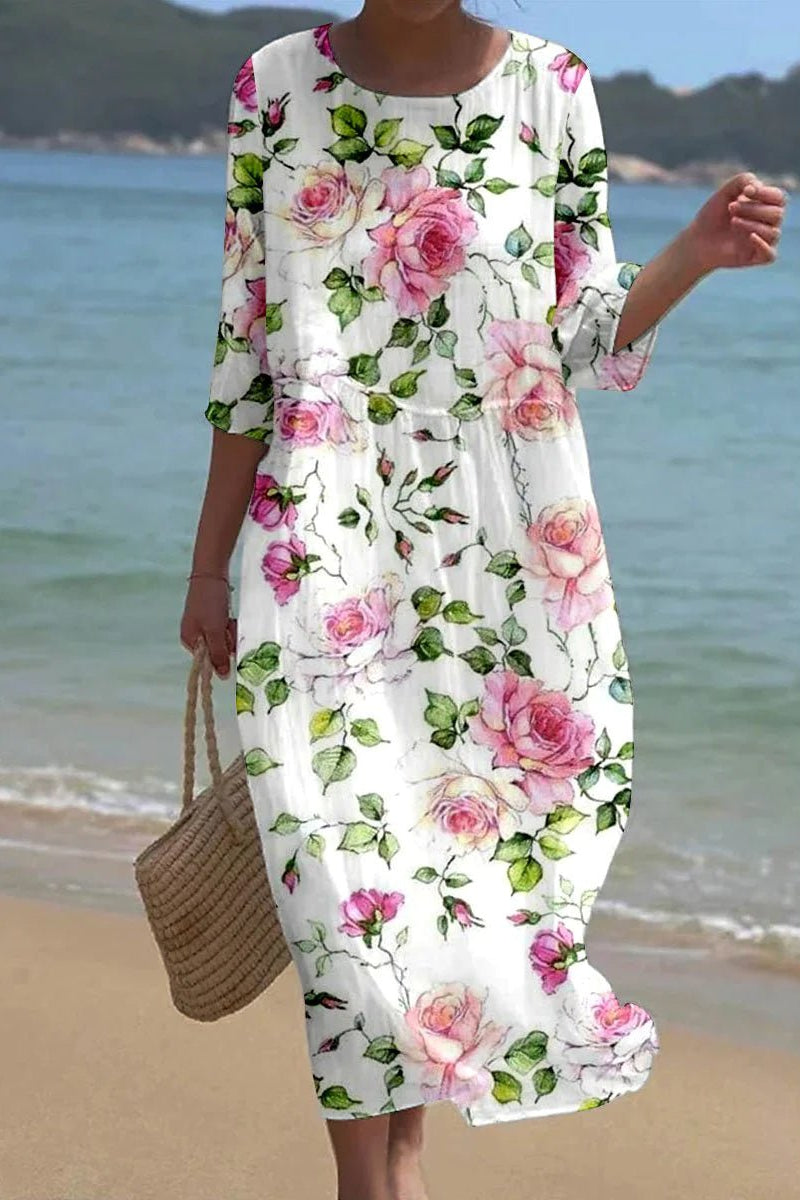 Women's Floral Midi Dress with 3/4 Sleeves™ – Zeitlose Eleganz für entspannte Alltagsmomente