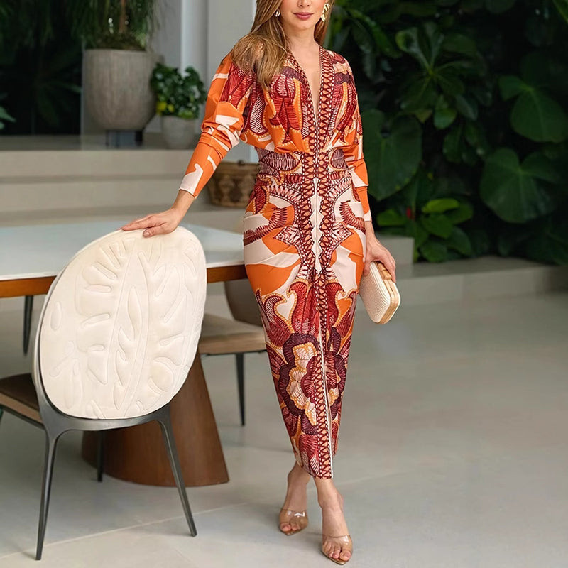Printed V-Neck Maxi Dress™ – Elegante Silhouette mit zeitlosem Stil