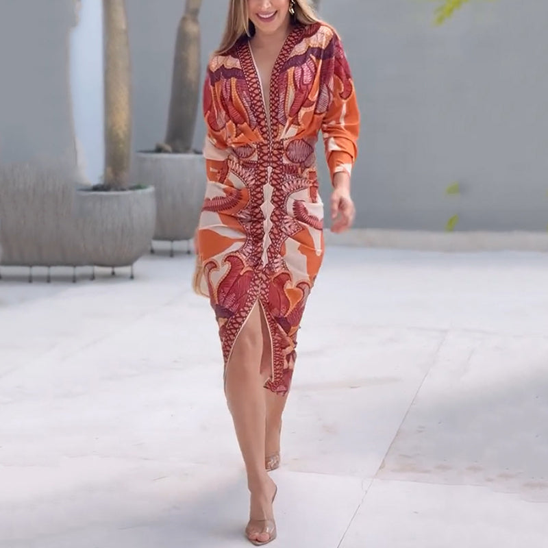 Printed V-Neck Maxi Dress™ – Elegante Silhouette mit zeitlosem Stil