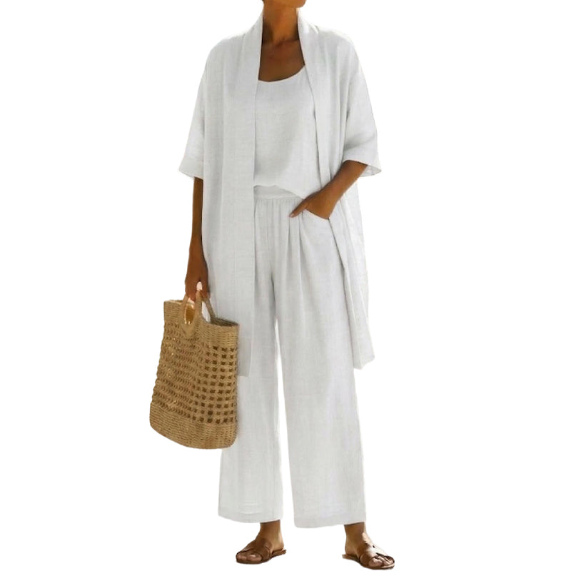 Women's 3 Piece Lounge Set Loose Fit Cardigan Tank Top and Wide Leg Pants™ – Müheloses Styling für jeden Tag