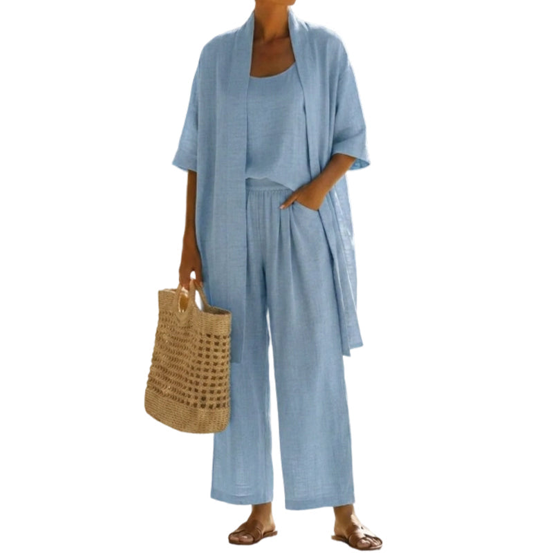 Women's 3 Piece Lounge Set Loose Fit Cardigan Tank Top and Wide Leg Pants™ – Müheloses Styling für jeden Tag