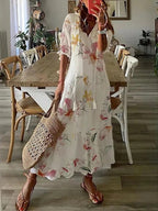 Women's Boho Printed V Neck Tummy Coverage Maxi Dress™ – Mühelose Eleganz mit Boho-Charme