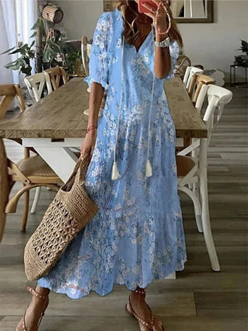 Women's Boho Printed V Neck Tummy Coverage Maxi Dress™ – Mühelose Eleganz mit Boho-Charme