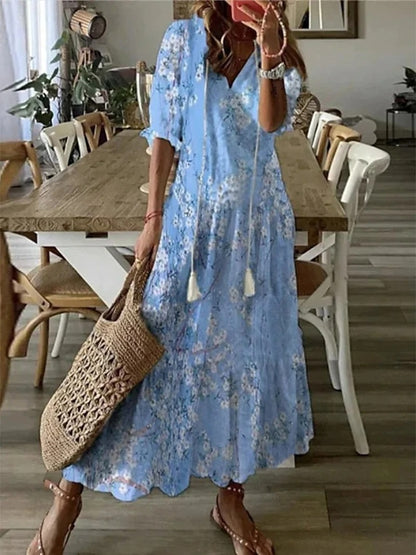Women's Boho Printed V Neck Tummy Coverage Maxi Dress™ – Mühelose Eleganz mit Boho-Charme