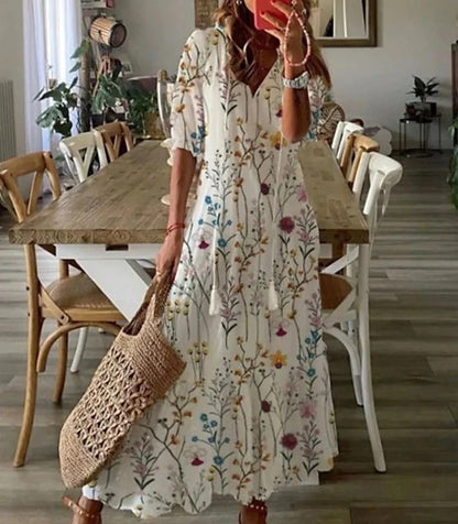 Women's Boho Printed V Neck Tummy Coverage Maxi Dress™ – Mühelose Eleganz mit Boho-Charme
