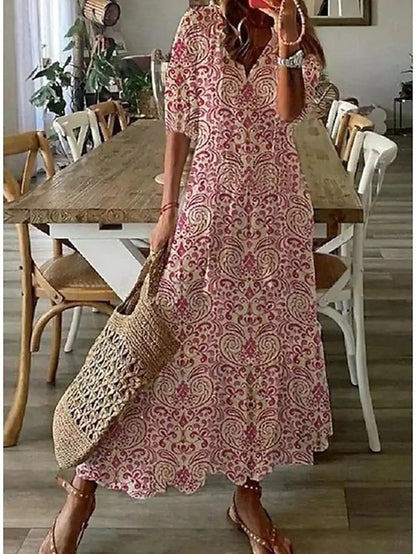 Women's Boho Printed V Neck Tummy Coverage Maxi Dress™ – Mühelose Eleganz mit Boho-Charme