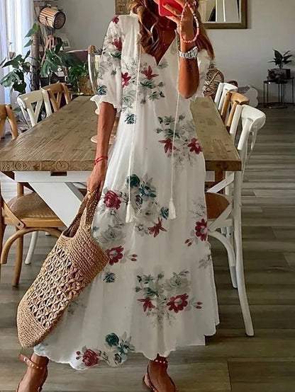 Women's Boho Printed V Neck Tummy Coverage Maxi Dress™ – Mühelose Eleganz mit Boho-Charme