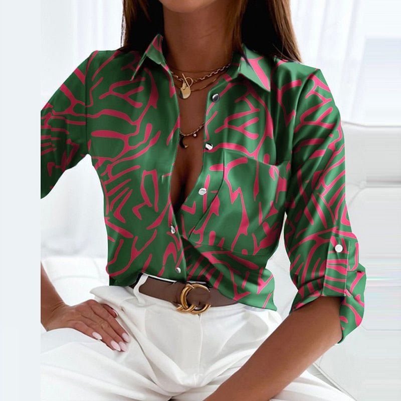 Women's Printed V-Neck Collared Blouse Relaxed Fit Lightweight Elegant Casual Top™ – Eleganz trifft auf mühelosen Komfort