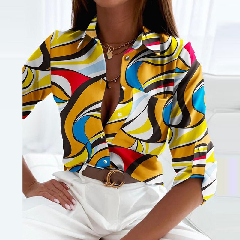 Women's Printed V-Neck Collared Blouse Relaxed Fit Lightweight Elegant Casual Top™ – Eleganz trifft auf mühelosen Komfort