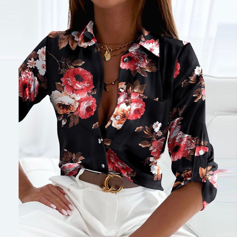 Women's Printed V-Neck Collared Blouse Relaxed Fit Lightweight Elegant Casual Top™ – Eleganz trifft auf mühelosen Komfort