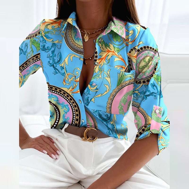 Women's Printed V-Neck Collared Blouse Relaxed Fit Lightweight Elegant Casual Top™ – Eleganz trifft auf mühelosen Komfort