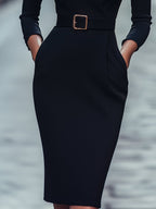 Women's Belted Wrap V Neck Elegant Slim Fit Midi Dress™ – Elegante Silhouette für jeden Anlass