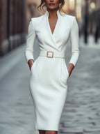 Women's Belted Wrap V Neck Elegant Slim Fit Midi Dress™ – Elegante Silhouette für jeden Anlass