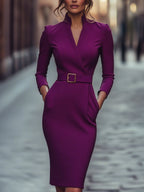 Women's Belted Wrap V Neck Elegant Slim Fit Midi Dress™ – Elegante Silhouette für jeden Anlass